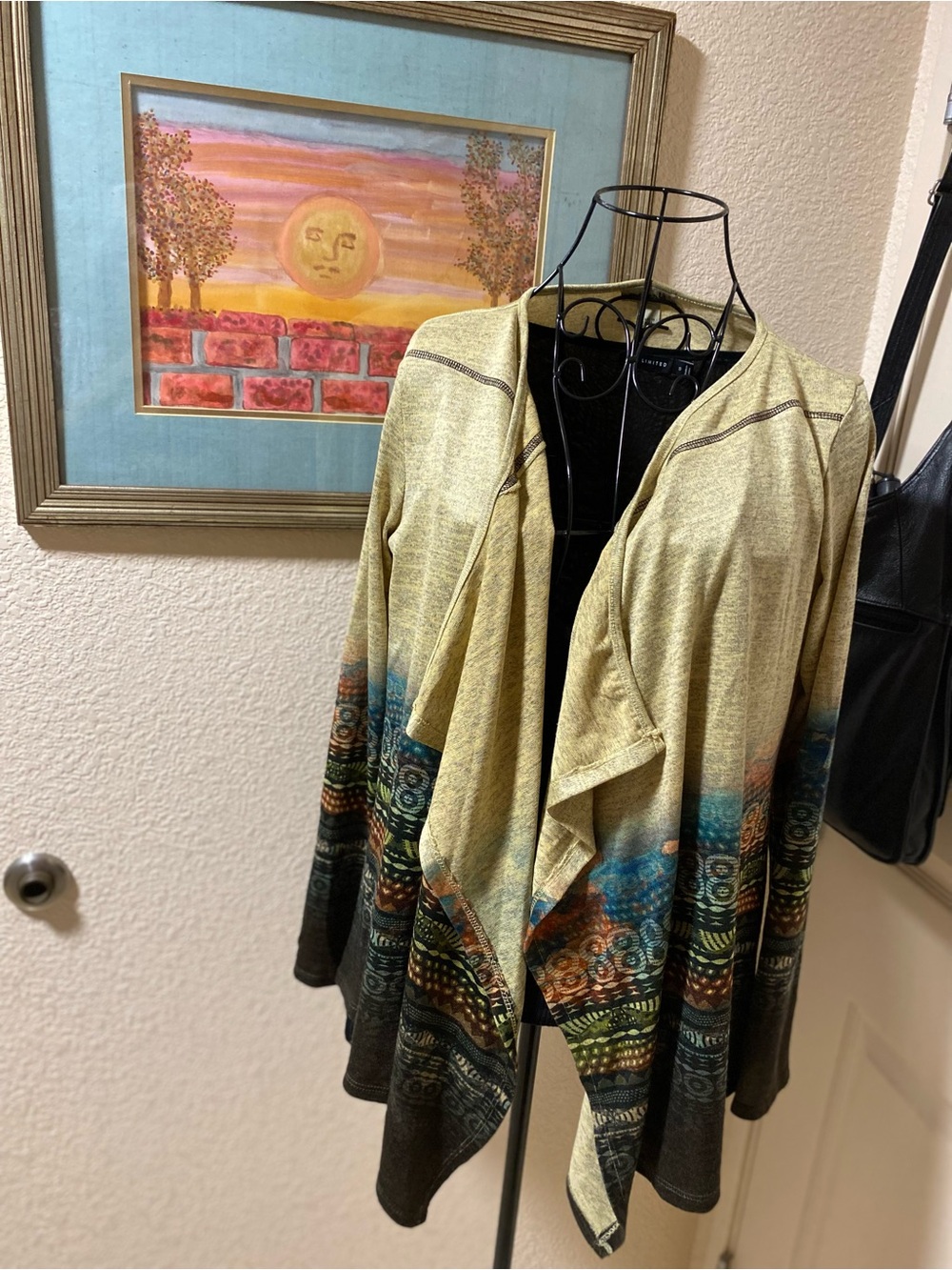 live and let live Mustard Open-Front Cardigan with Multicolor Hem